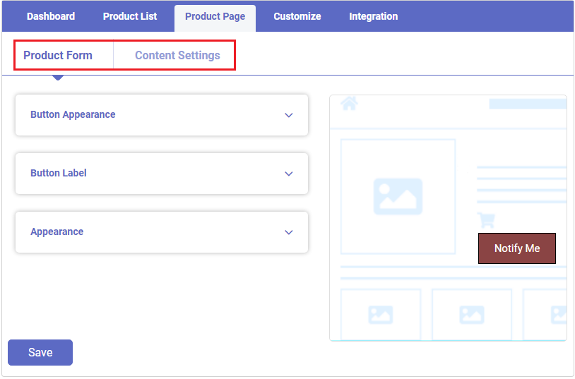 Product Page settings