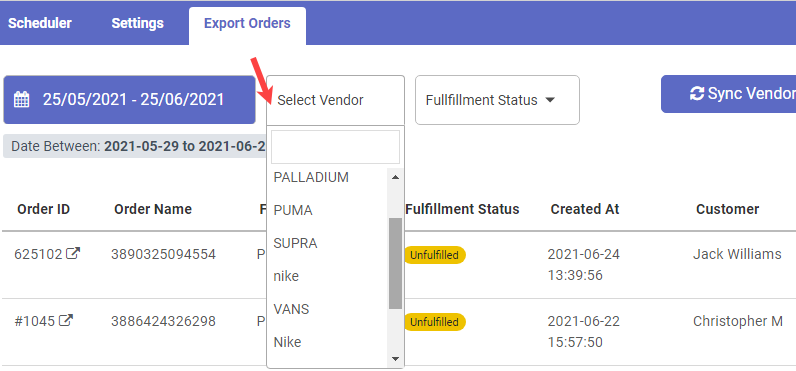 Shopify app to manage the orders and export by scheduler
